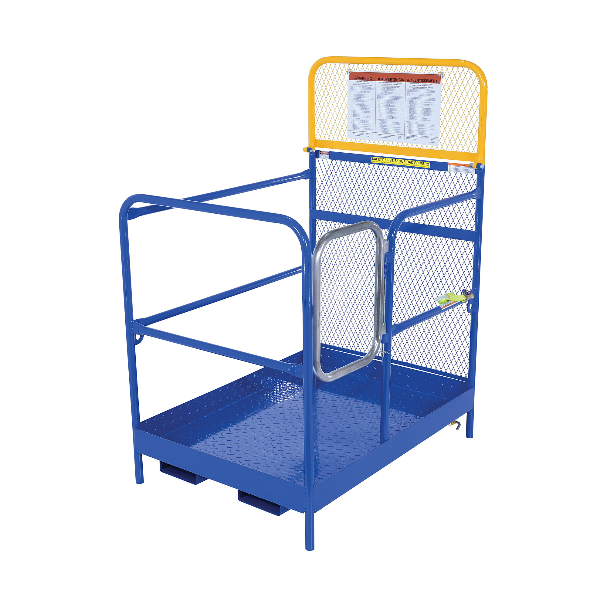 Vestil Work Platform with Single Door - Checker Floor Plate, Dual Handles, Fork Truck Attachment, Model# WP-3648